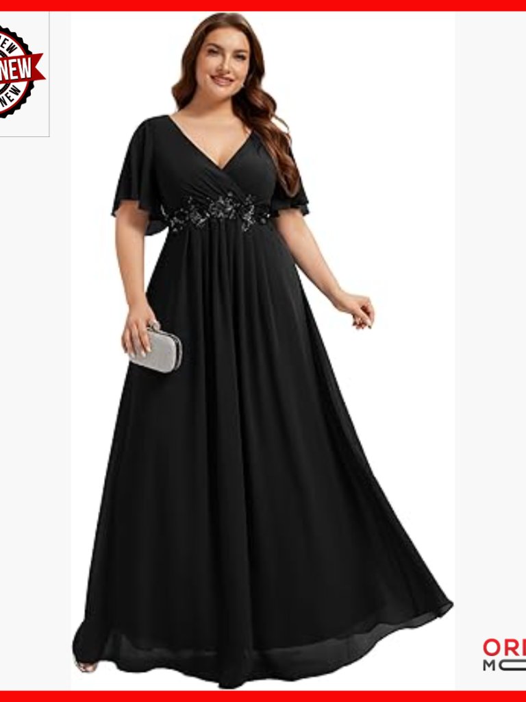 Plus Size Formal Dress V Neck Applique Evening Gown Curvy Women